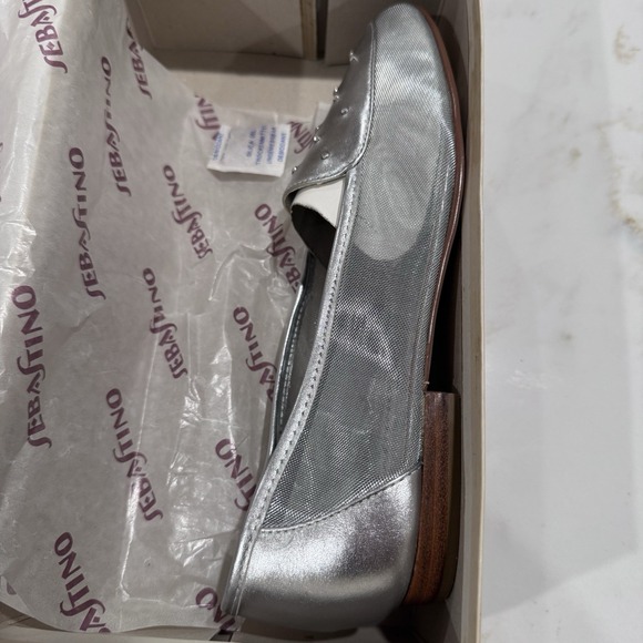 VINTAGE 1980'S‎ Silver Mesh Rhinestone Flats Slip Ons Size9 Sparkle NIB - Picture 11 of 13